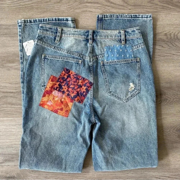 NWT Free People Belladonna Straight Leg Jeans High Rise Denim Patchwork 28 - Picture 7 of 16